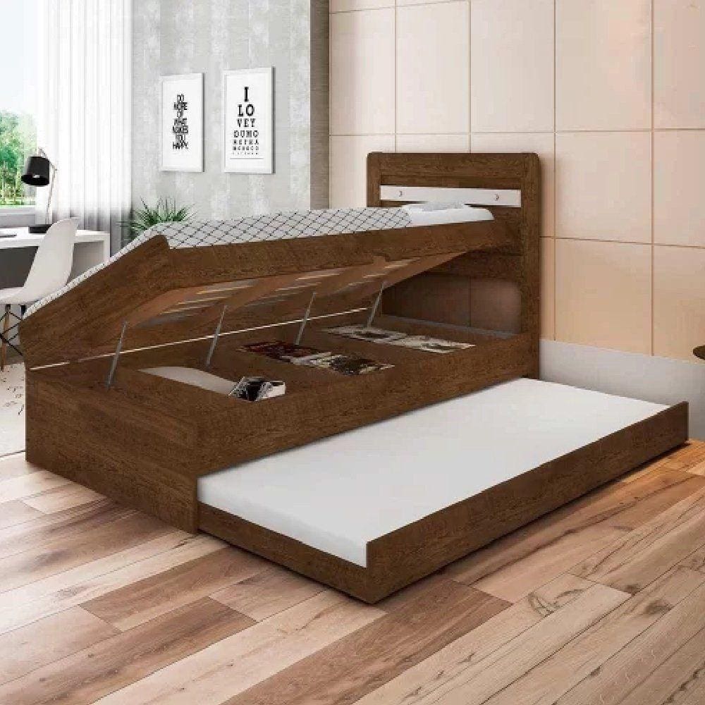 Cama Solteiro Malbec Off White Com Auxiliar E Dois Colchões
