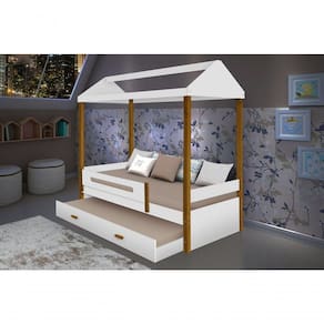 Cama Casa Branco Mel Com Cama Auxiliar