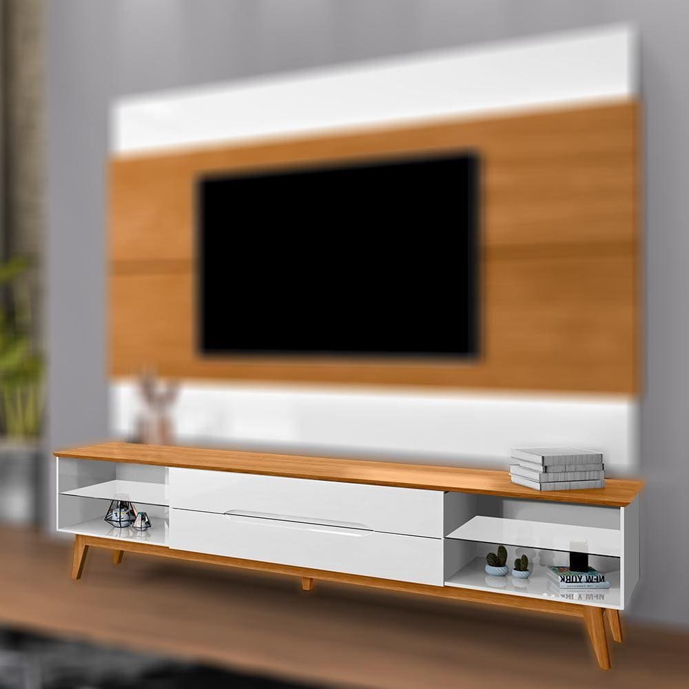 Rack Home Theatre para TV Até 75 Polegadas 2 Prateleiras Sala de Estar Organizador Branco Marrom