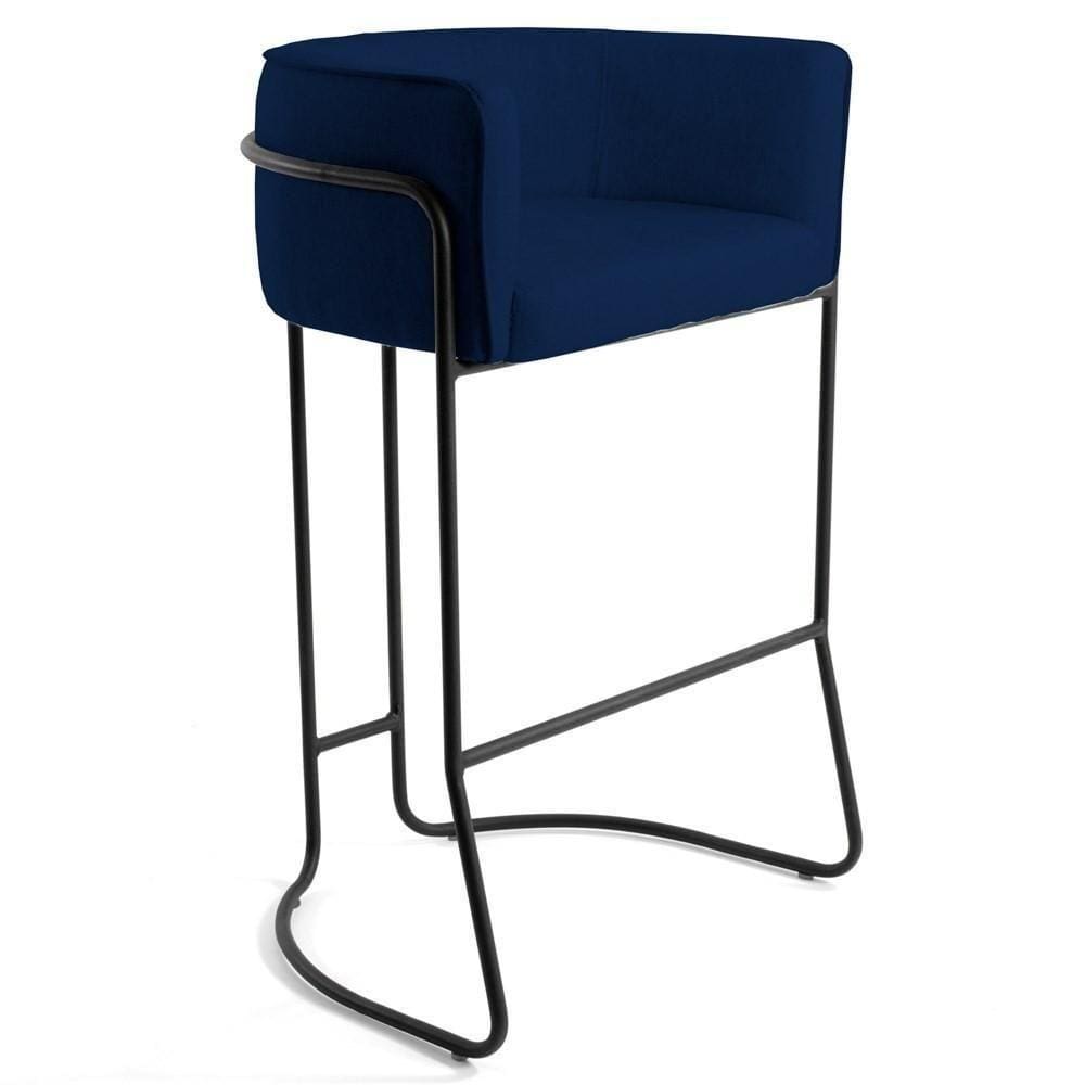 Banqueta Base Aço Preto Betina B-304 Veludo Azul Marinho