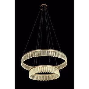 Lustre Pendente 2 Argolas Bronze com Cristal K9 Transp