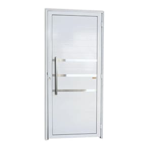 Porta de Alumínio Lambri 210x80cm com Friso e Puxador Super Brimak Branco