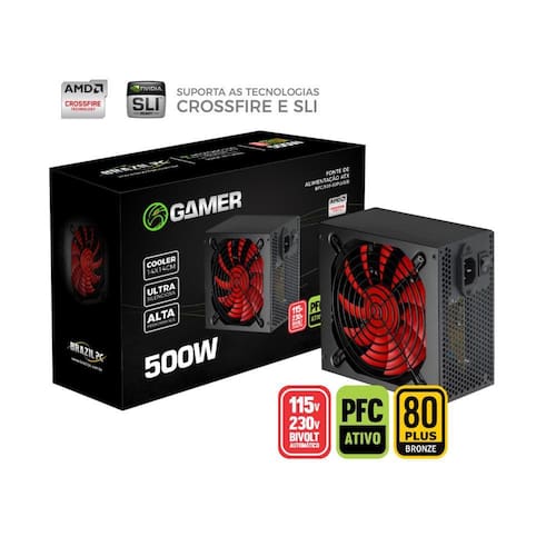 Fonte Gamer Atx Gamemax Gm500 500w 80 Plus Bronze Pfc Ativo Preta