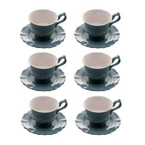Cj 6 Xícaras P/Café C/Pires Porcelana Fancy Menta 90ml Wolff
