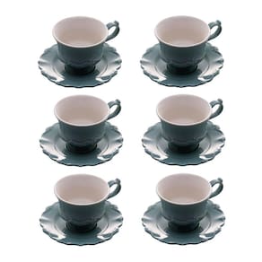 Cj 6 Xícaras P/Chá C/Pires Porcelana Fancy Menta 200ml Wolff
