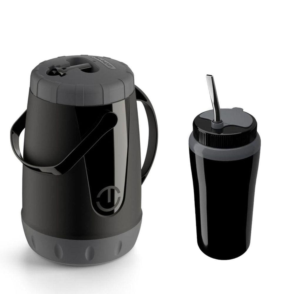 Kit Tererê Garrafa Térmica 2,5l + Copo Térmico 650ml Preto