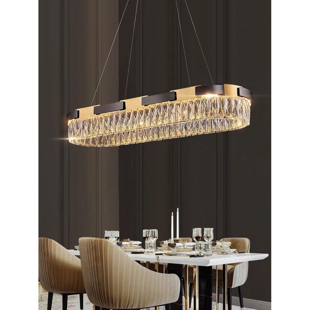 Pendente LED Retangular em Metal Bronze/Preto e Cristal K9