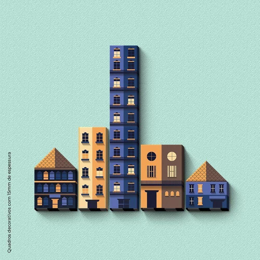 Casas E Prédios Da Cidade Quadro Com 8 Peças 15Mm