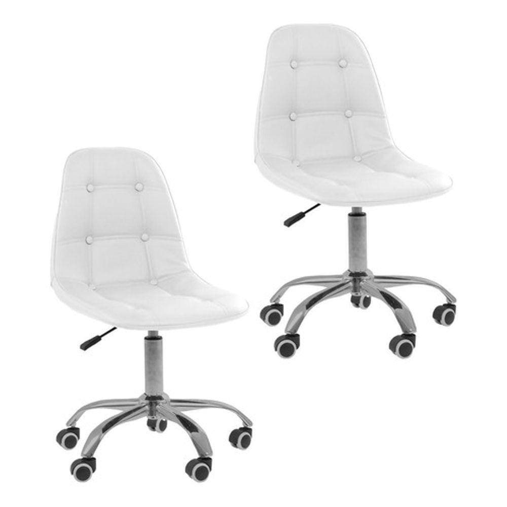Kit 02 Cadeiras Office Eiffel Botonê Ajustável Base Giratória