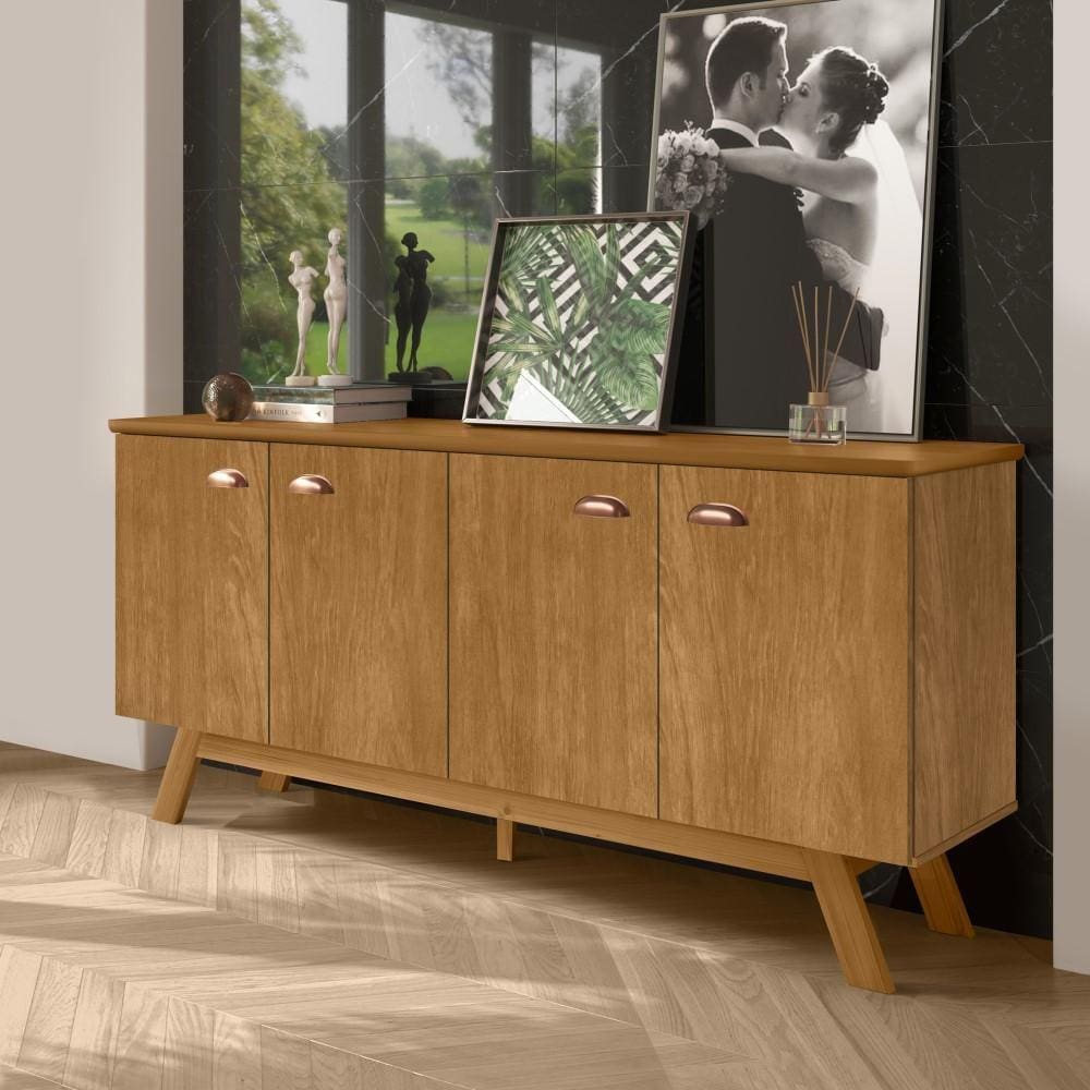 Aparador Buffet Balcão Sala de Estar 4 Portas 2 Prateleiras Organizador Balcão Preto Marrom Madeira