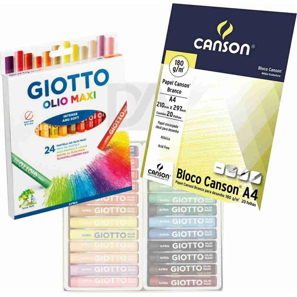 Kit Completo Giz Pastel Oleoso Giotto  Bloco a4 canson oleo
