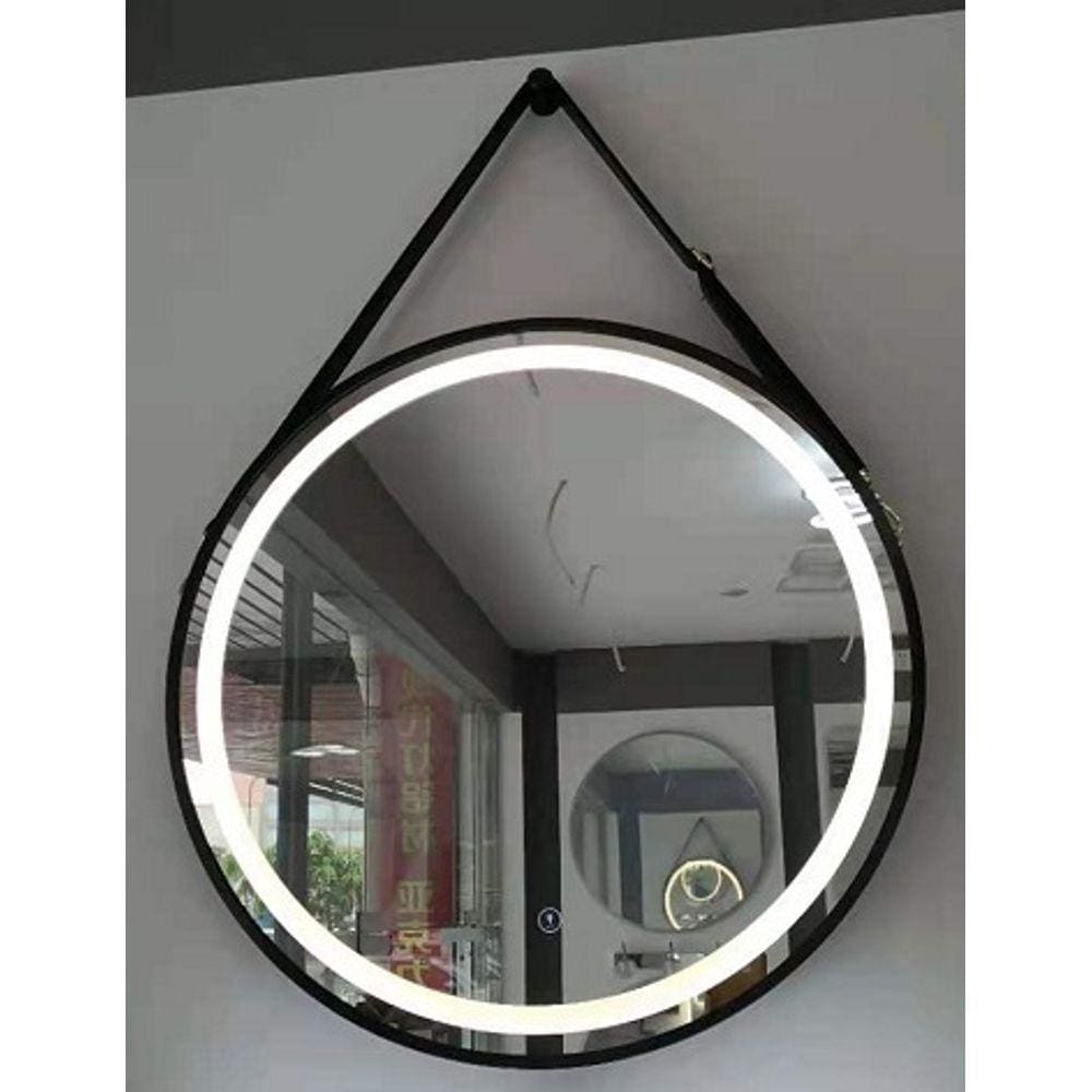Espelho Redondo com borda em Led Metal e Cinta Preta D60 cm
