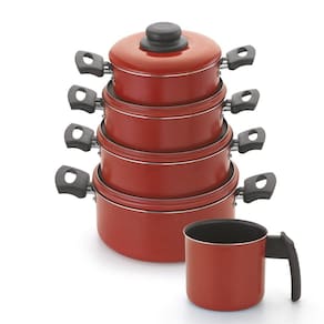 Conjunto Caçarolas 4 Peças 16 a 22cm+Fervedor 14cm Alumínio Antiaderente Vermelho Nacional Ref.10798