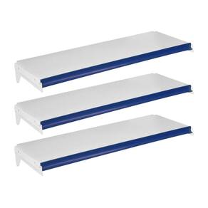 Kit - 3 Bandejas Prateleiras 30x91 para Gôndolas New Plus com Porta Etiqueta Azul - SA Gôndolas