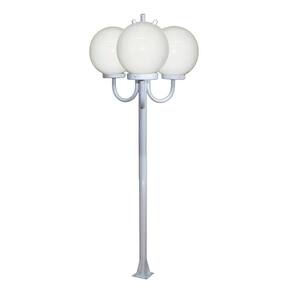 Poste Luminária Globo P Triplo Braço Curvo Cima Branco 200cm