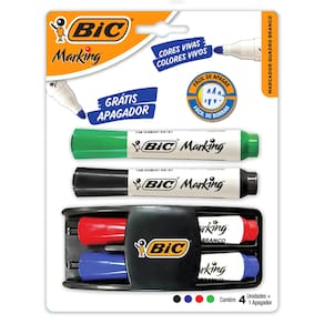 Kit Pincel Marcador Quadro Branco Com 4 Cores E Apagador BIC