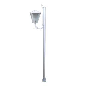 Poste Braço Curvo e Luminária Romana de Jardim Branco 300cm