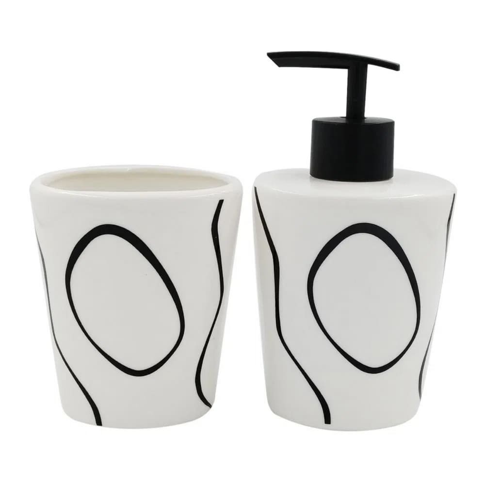 Kit Banheiro Porta Sabonete Liquido Lavabo 2 Peças Porcelana
