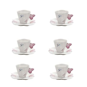 Jogo 6 Xícaras De Café Porcelana com Pires Wolff Borboletas 100ml
