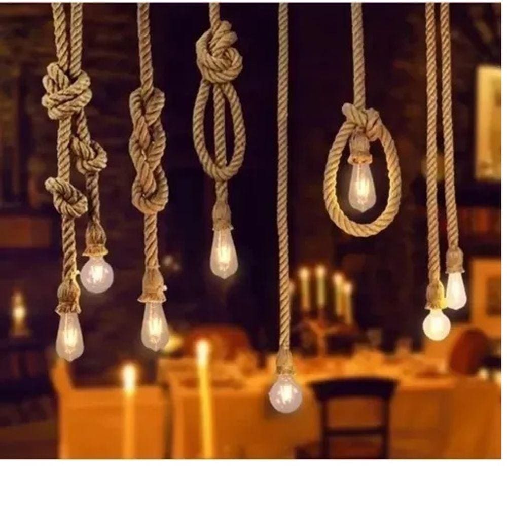 Fio Pendente Corda com 1,10m - Acompanha canopla - Soquete E27 - Decoração Tecido