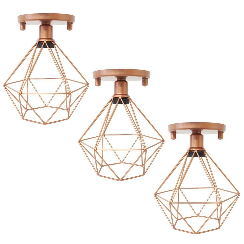 3 Lustres Teto Plafon Industrial Aramado Diamante Retrô Luminária Sobrepor Vintage Agp Ilumini