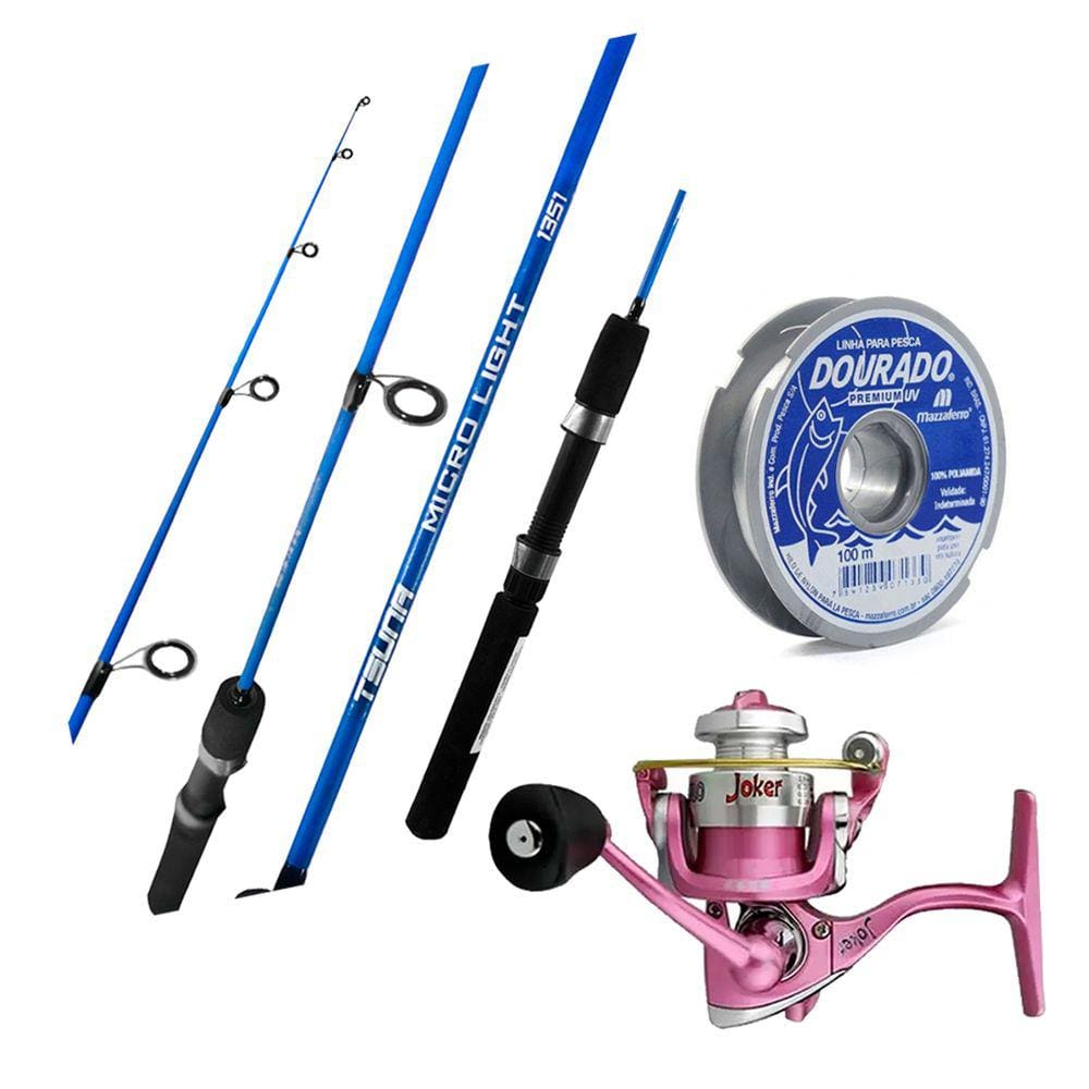 Kit Pesca Ultra Light Molinete Joker + Vara Tsuna 1,35m + Linha Dourado - 100m