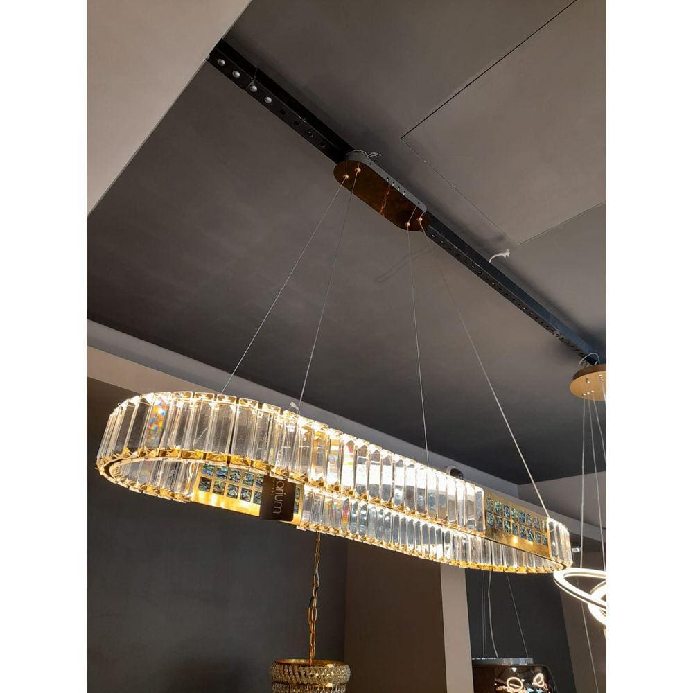 Pendente Retangular Dourado Led 3000k com Cristal K9 Transp