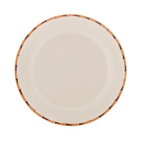 Prato Raso P/Sobremesa de Porcelana Com Borda de Bambu 18cm Lyor