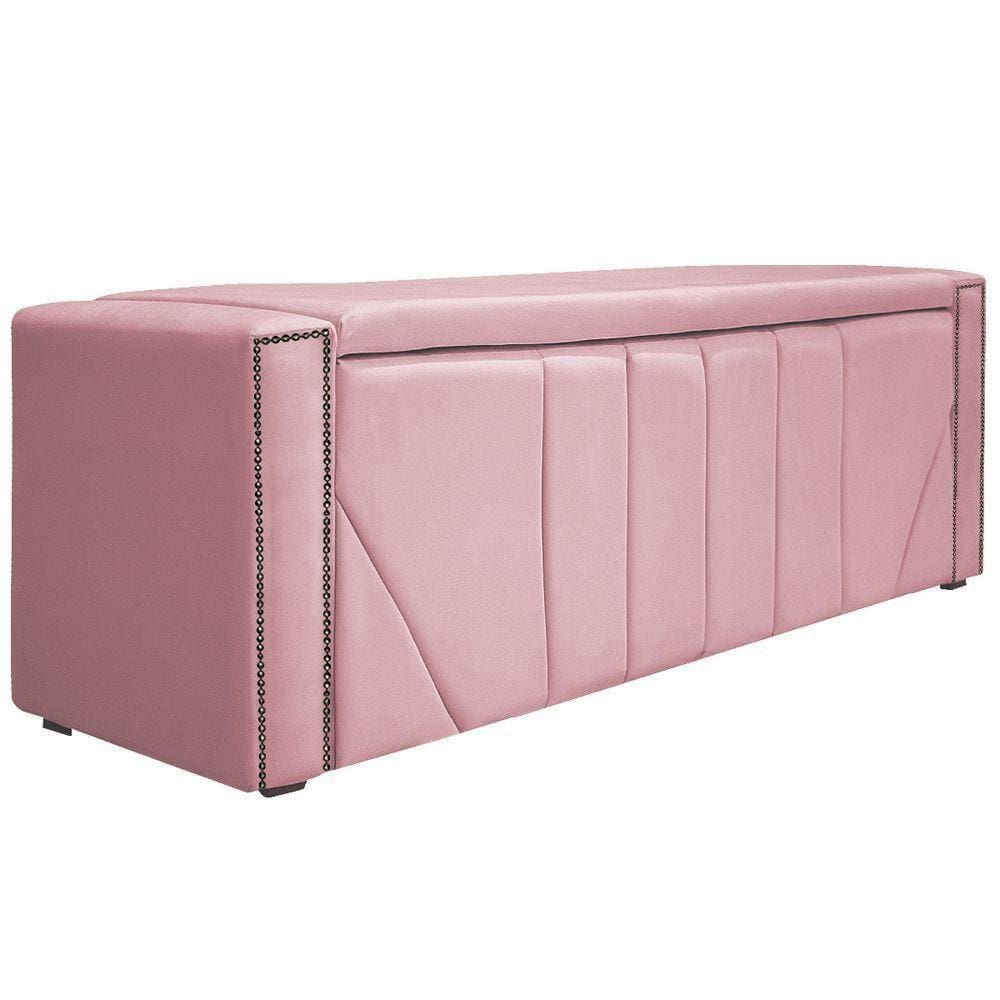 Calçadeira Baú King 195 Cm Para Cama Box Suede Rosa Bebê