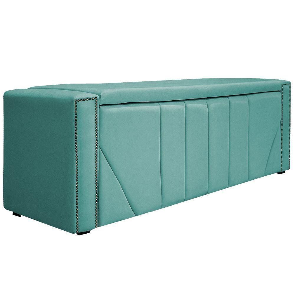 Calçadeira Baú Solteiro 90cm Suede Azul Tiffany