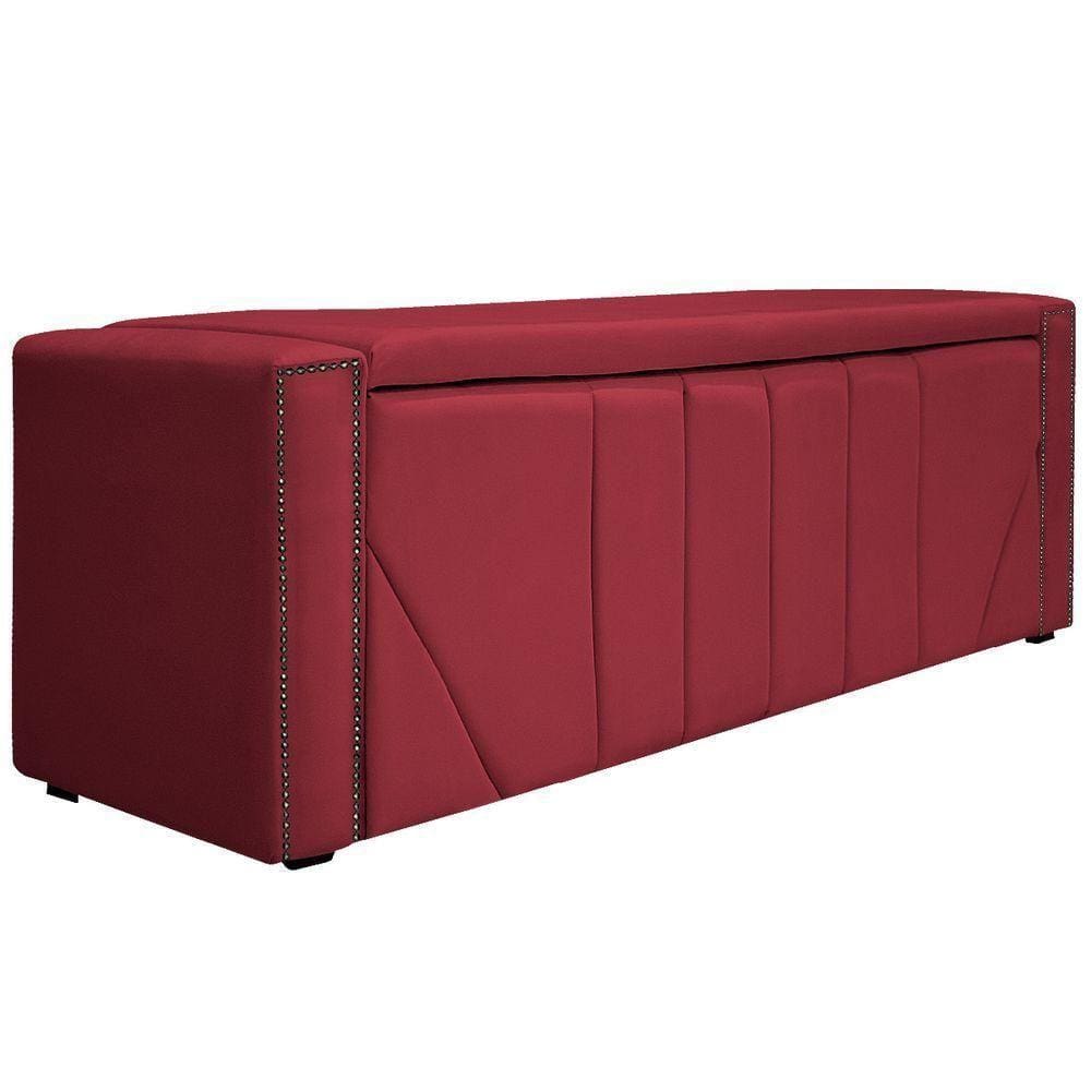 Calçadeira Baú Queen 160 Cm Para Cama Box Suede Vermelho