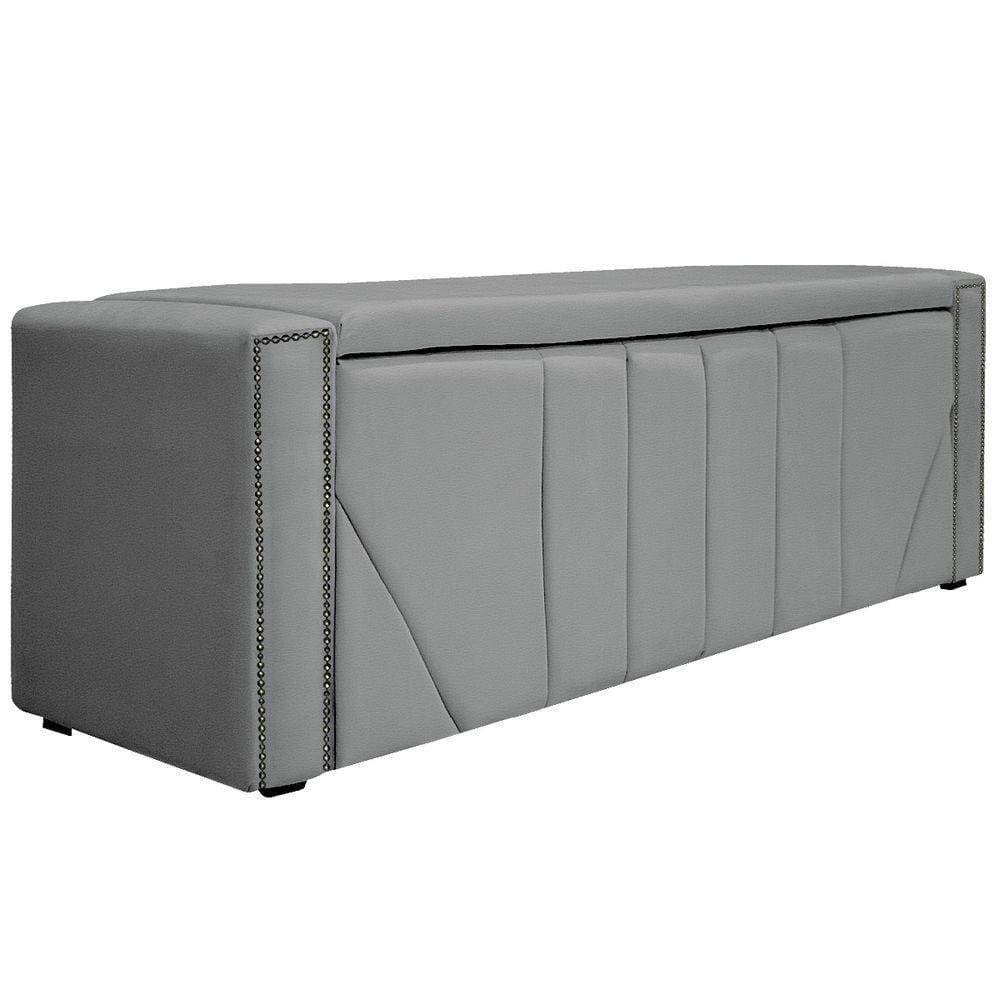 Calçadeira Baú King 195 Cm Para Cama Box Corano Cinza