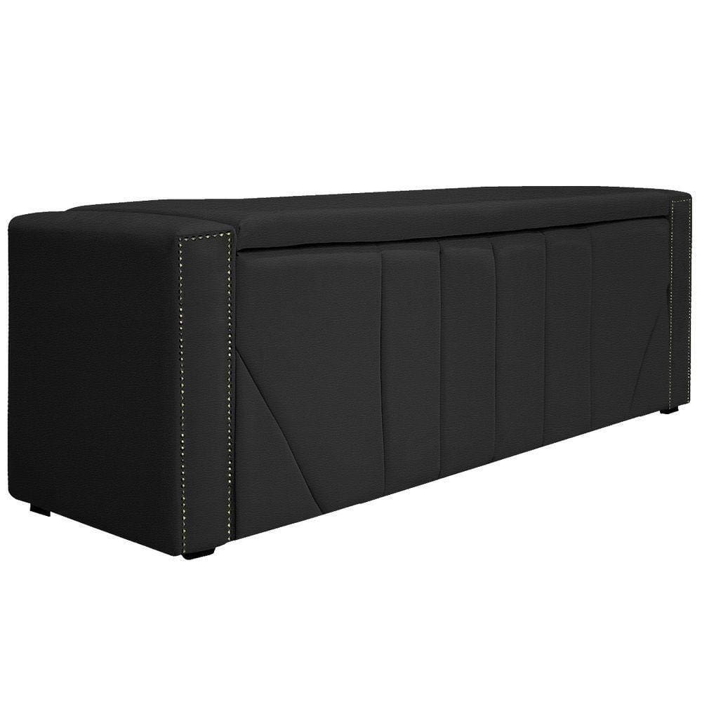 Calçadeira Baú Casal 140 Cm Para Cama Box Corano Preto
