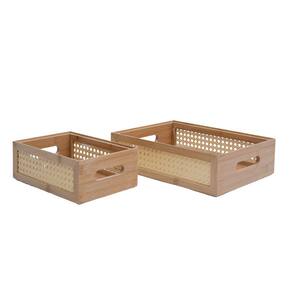 Kit 2 caixas organizadoras bambu e palhinha Oikos