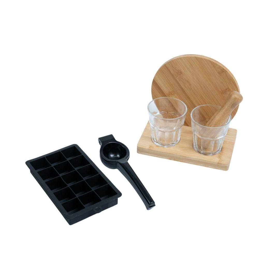Kit caipirinha c/ espremedor e forma gelo 7 pç preto – Oikos