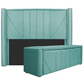 Cabeceira E Baú Casal 140Cm p/Cama Box - Azul Tiffany