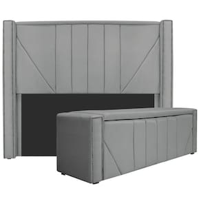 Cabeceira E Baú Queen 160Cm p/Cama Box - Adj Decor Cinza
