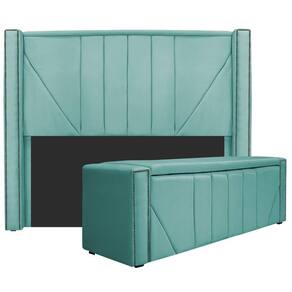 Cabeceira E Baú King 195Cm p/Cama Box - Azul Tiffany