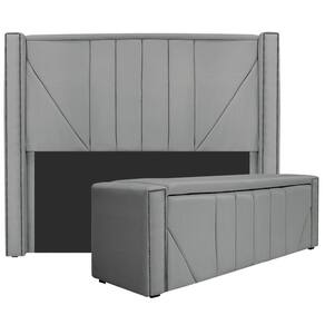 Cabeceira E Baú Solteiro 90Cm p/Cama Box - Adj Decor Cinza