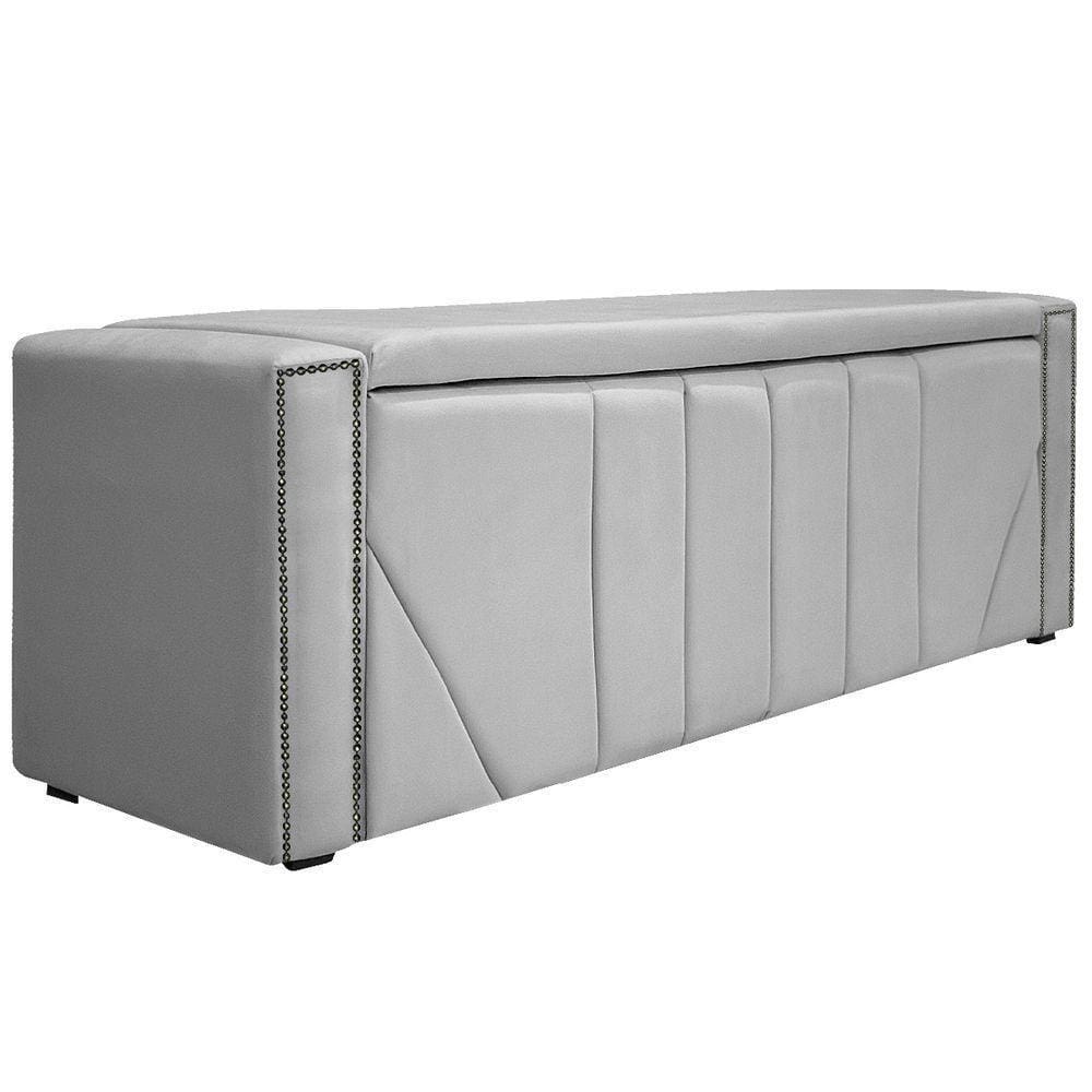 Calçadeira Baú King 195 Cm Para Cama Box Suede Branco
