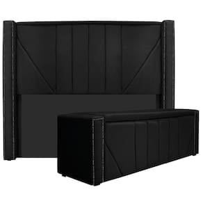 Cabeceira E Baú Solteiro 90Cm p/Cama Box - Adj Decor Preto