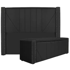 Cabeceira E Baú Solteiro 90Cm p/Cama Box - Adj Decor Preto