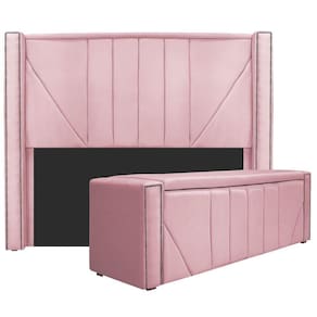 Cabeceira E Baú Casal 140Cm p/Cama Box - Adj Decor Rosa Bebê
