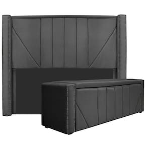 Cabeceira E Baú King 195Cm p/Cama Box - Cinza Escuro