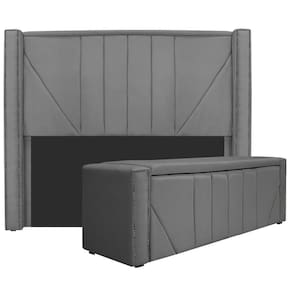 Cabeceira E Baú King 195Cm p/Cama Box - Adj Decor Cinza