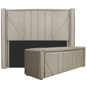 Cabeceira E Baú Solteiro 90Cm p/Cama Box - Adj Decor Bege