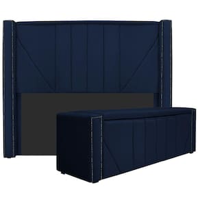Cabeceira E Baú Casal 140Cm p/Cama Box - Azul Marinho