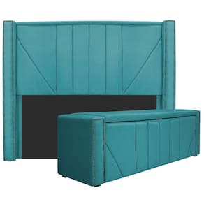 Cabeceira E Baú Casal 140Cm p/Cama Box - Azul Turquesa