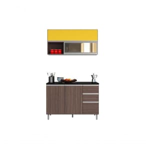Cozinha Modulada 2 Peças 5 Portas 2 Gavetas Amêndoa/Amarelo