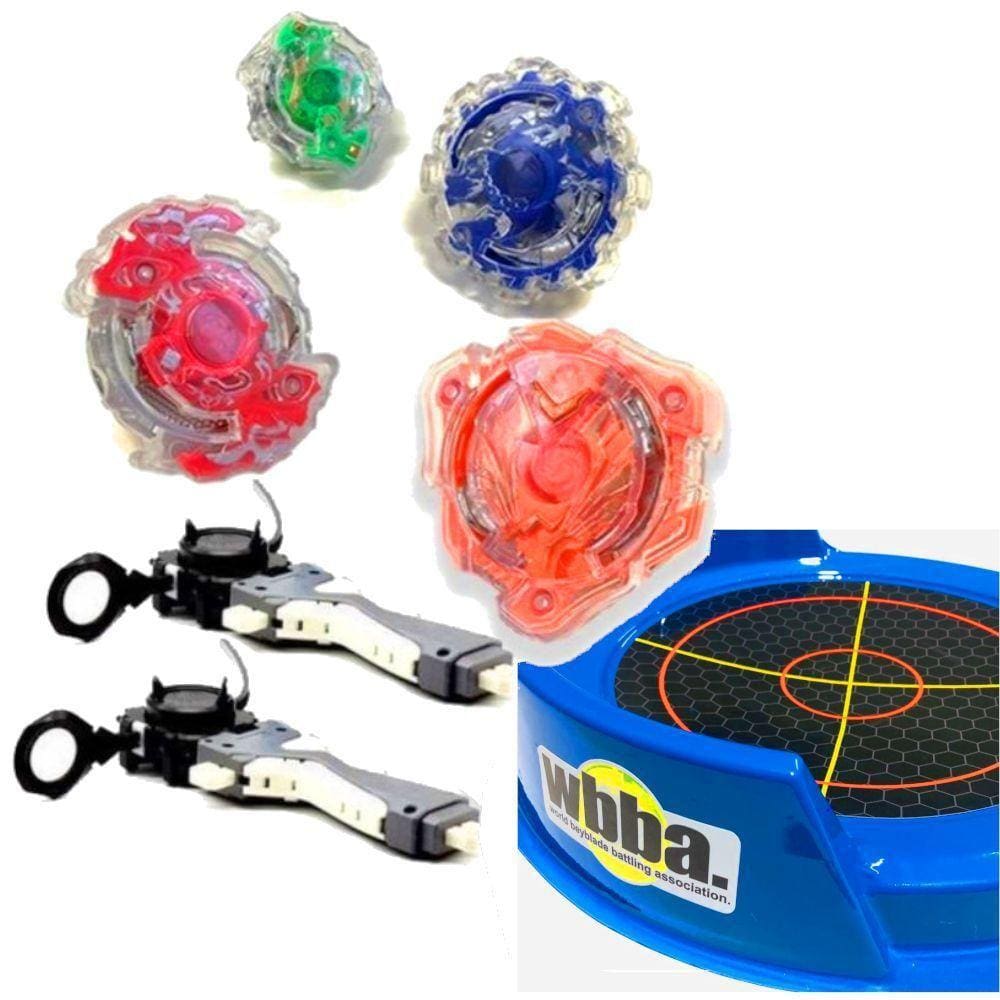 Beyblade 4 Beys + Lançadores + Arena Wbba